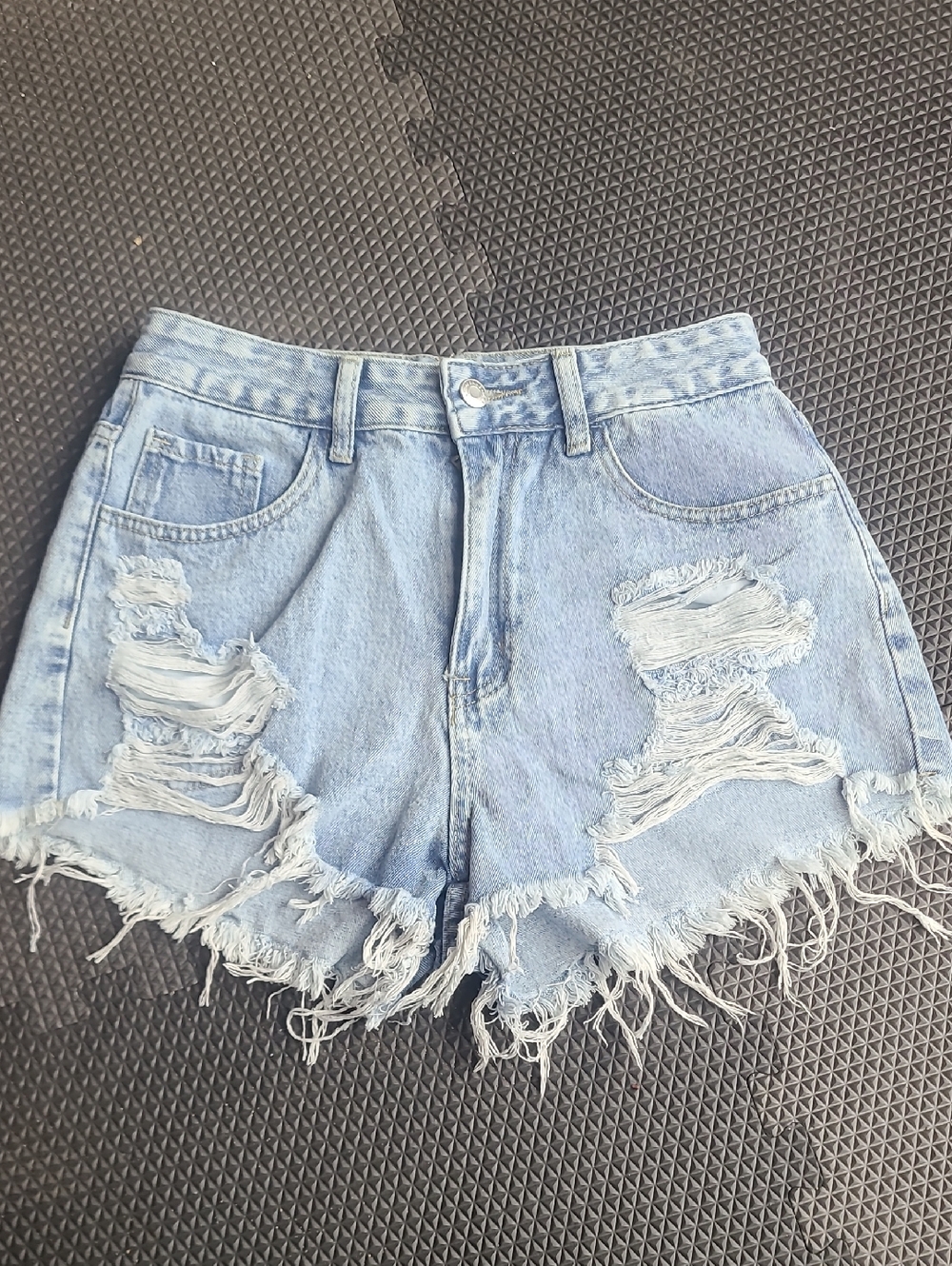 SHEIN Light Blue Frayed Ripped Denim Shorts